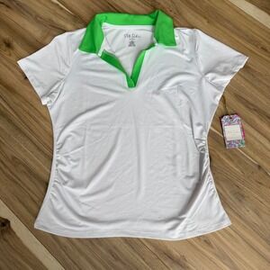Stella‎ Parker Sport White Green Trim Golf Tennis Polo Shirt Women's M UPF 50